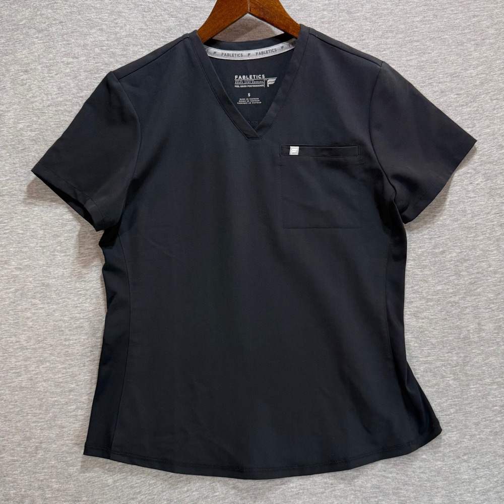 Fabletics Scrub Top Women Small Black V-Neck Performance Workwear Healthcare